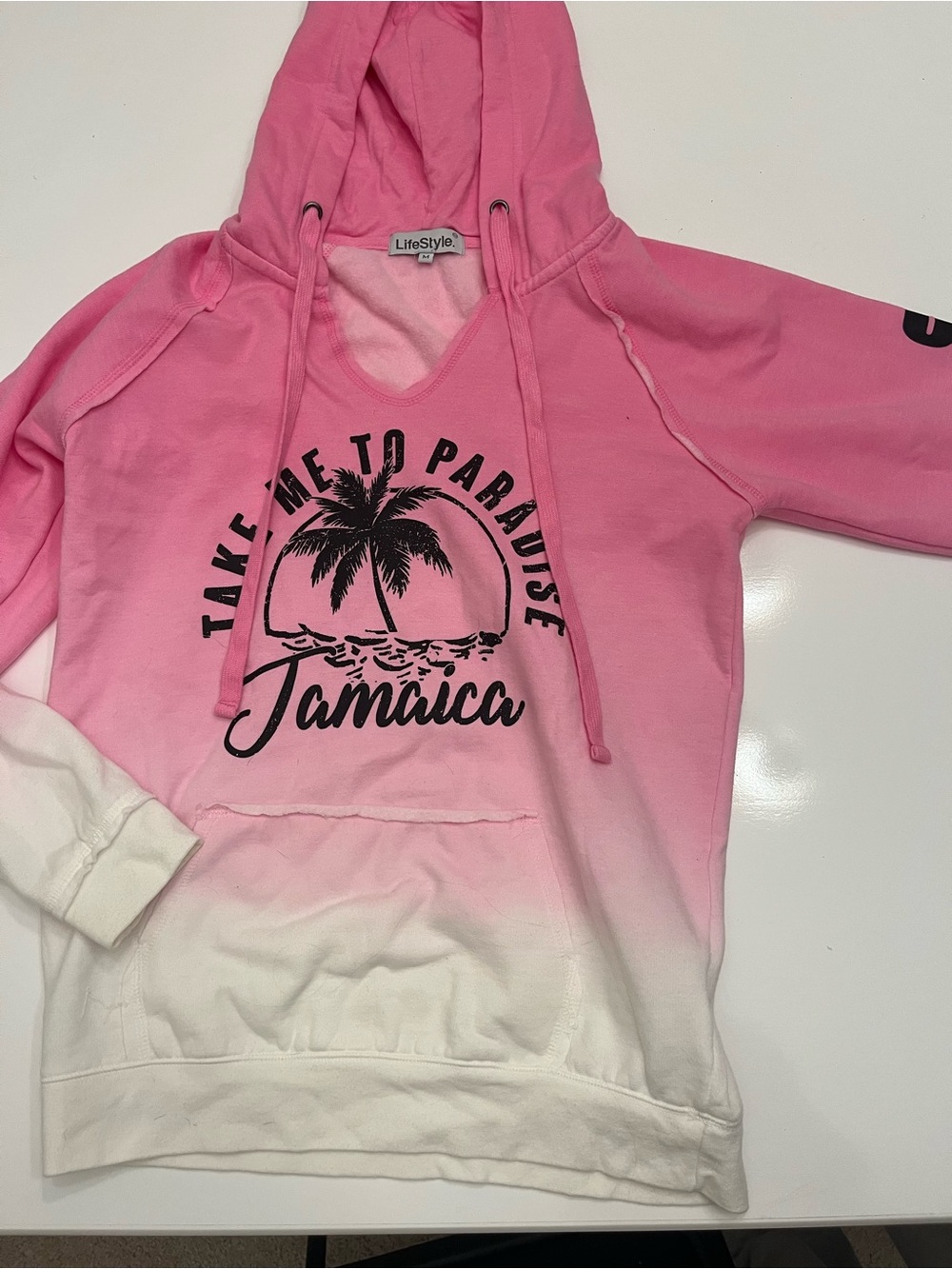 LifeStyle Pink Ombre "Take Me to Paradise Jamaica" Hoodie Size Medium